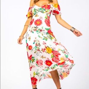 Beautiful floral print off shoulder elegant maxi dress